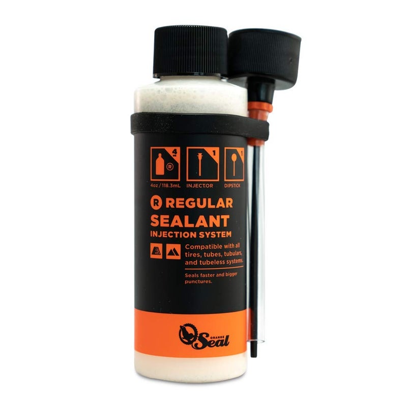 Orange Seal - Regular Formula Tubeless Bike Tire Sealant with Injector | Fast Sealing, up to 1/4" Puncture | for MTB, Road, CX and Gravel Bicycle Tires | 4oz w/Injector - Image 1